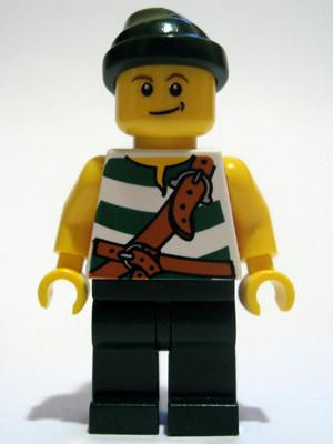 LEGO Minifigure-Pirate Green / White Stripes, Dark Green Legs, Dark Green Bandana-Pirates / Pirates II-PI083-Creative Brick Builders